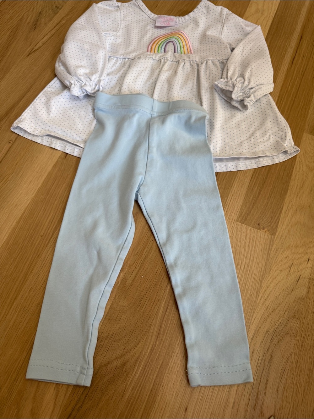 Girls White Rainbow Tunic & Light Blue Leggings Matching Set - Picture 5 of 6